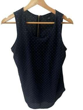 Ann Taylor Navy Blue Polka Dot Sleeveless Blouse Top Size S